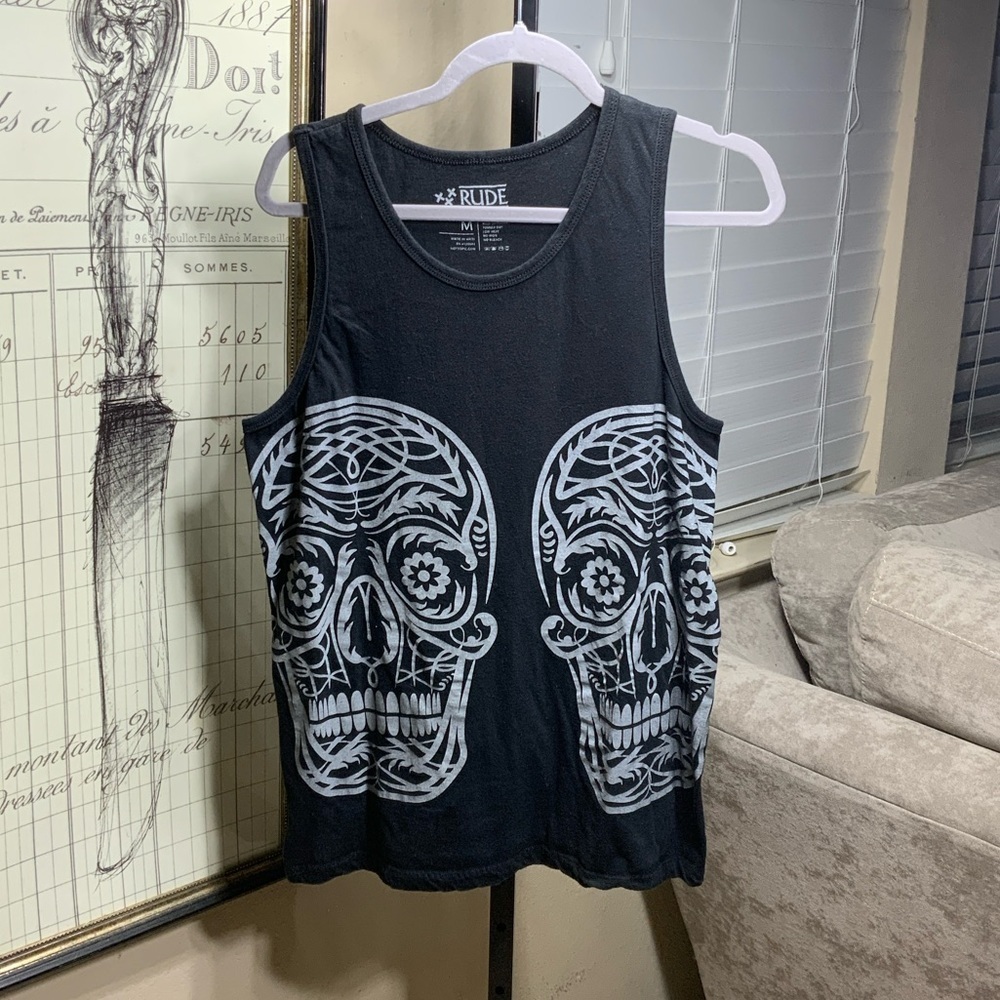 RUDE Black and Gray Skull Tank Top